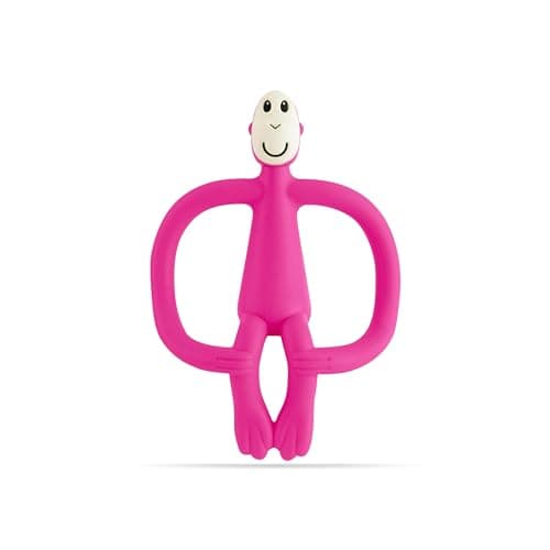 Image of Matchstick Monkey, Original Teether & Gel Applicator, Antimicrobial Silicone Teething Toys for Baby, Easy to Grip, BPA Free, 3 Months Old+, 10.5 cm, Pink Monkey