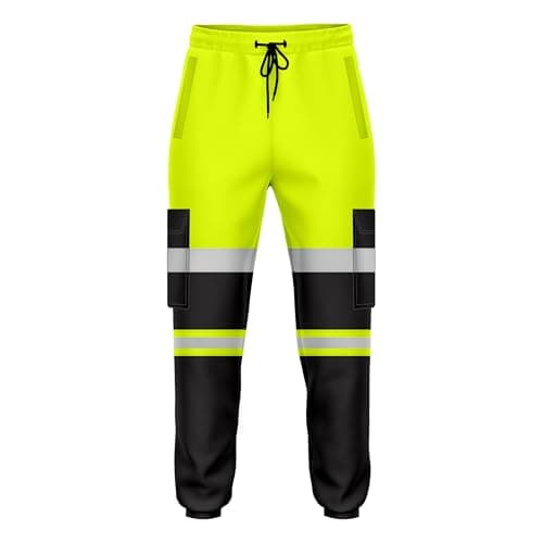 Image of mymixtrendz Mens Hi Vis High Visibility Two Tone Jogging Trousers Bottoms Reflective Tape Cuffed Workwear Joggers Yellow Black