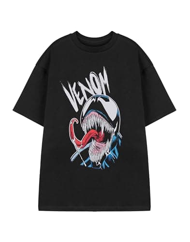 Image of Marvel Black Venom Tongue Graphic Tee | Men's Short Sleeve T-Shirt | Crew Neck Superhero Apparel | Casual Everyday Wear | Venom Character Design | Marvel Comics Merchandise