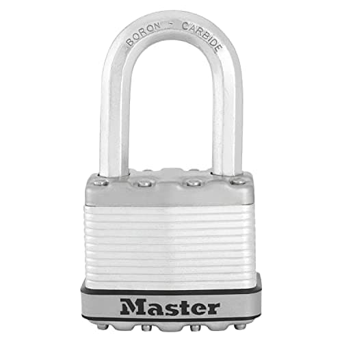 Image of MASTER LOCK Heavy Duty Padlock, Security Level 9/10, Outdoor, Keyed, Laminated Steel, Weatherproof, Medium Shackle