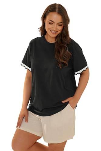 Image of Yours Curve Metallic Crochet Trim T-Shirt - Women's - Plus Size Curve Black
