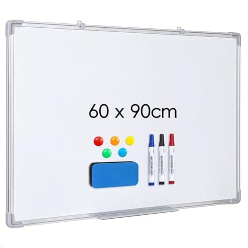 Image of Magnetic Whiteboard 90 x 60 cm, Dry Wipe White Board for Wall, Aluminium Frame with Pen Tray, Dry Erase Writing Board for Office Home and School