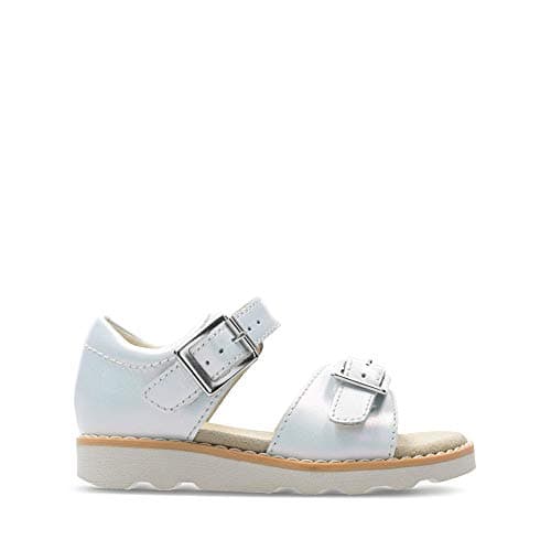 Image of Clarks Crown Bloom Toddler Leather Sandals In White Wide Fit Size 4½