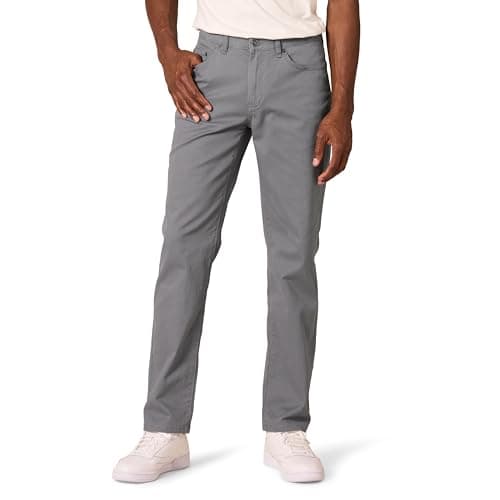 Image of Amazon Essentials Men's Straight-Fit 5-Pocket Stretch Twill Trousers, Dark Grey, 40W / 32L