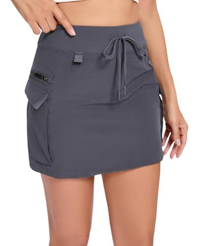 Image of Timuspo High Waist Ladies Skort Workout Golf Skorts for Women UK Casual Summer Skirts with Pockets A Line Skirt Gray M