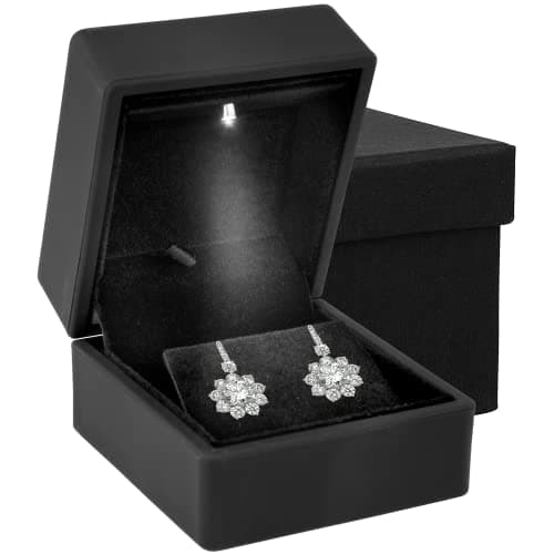 Image of Noble Earring Box with LED Light - Unique Jewelry Display Gift Box with Velvet Interior (Black)