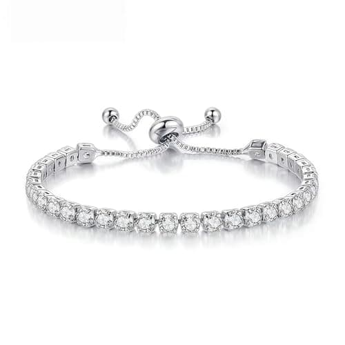 Image of Sterling Silver Tennis Bracelet, Silver Infinity Crystal Sister Friendship Tennis Bracelets for Women, Adjustable Bracelets Diamond Cubic Zircona Lady Bracelet Birthday Gifts for Her
