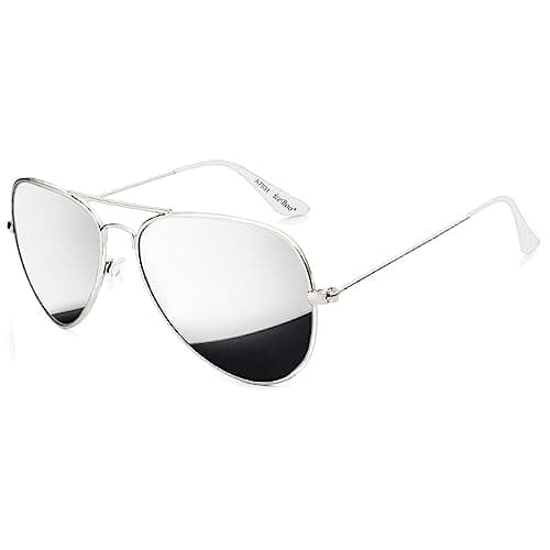 Image of iceBoo Silver Pilot Style Sunglasses Mens Womens UV400 Protection Silver Mirrored CAT.3 Lens Silver Metal Frame Stylish & Ladies Sunglasses ((A7931))