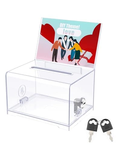 Image of Uniclife Acrylic Donation Box with Lock and Sign Holder Clear Ballot Box with Slot Plastic Suggestion Storage Container for Fundraising Voting Charity Tip Collection, 16 x 12 x 10(cm)
