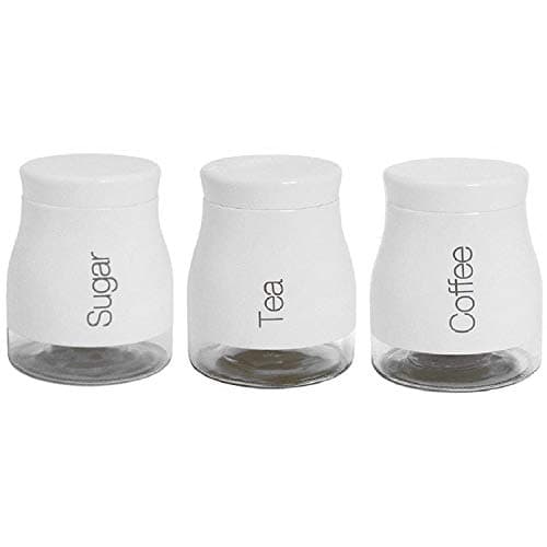 Image of Gr8 Home SET OF 3 KITCHEN STORAGE CANISTERS TEA COFFEE SUGAR JARS POTS CONTAINERS CADDY SET (WHITE)