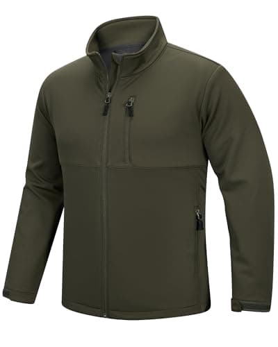 Image of Outdoor Ventures Men's Waterproof Softshell Jackets Lightweight Windbreaker Sports Jacket Stand Collar Hiking Jacket Fleece Lining Workwear for Running Cycling Golfing Olive Green M