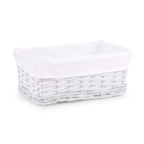 Image of Woodluv Storage Baskets Woven Wicker, Storage Basket for shelves, Baskets to make hampers, Storage Organiser, White - Small