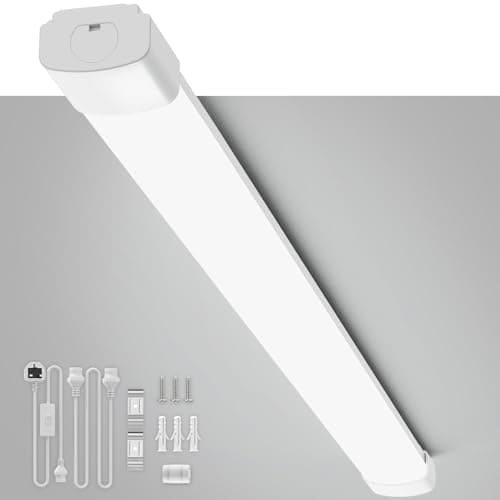 Image of Plug in LED Batten Lights 2 Pack, 4ft 6500K Daylight 36W, IP65 Waterproof, Linkable Plug in Tube Lights for Garage Office Kitchen Workshop Warehouse Shed Loft, Wall or Ceiling Lighting with Switch