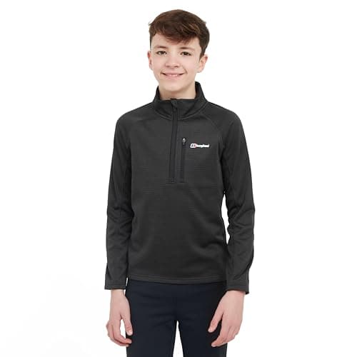 Image of Berghaus Kids’ Half-Zip Grid Fleece Top with High Neck & Chest Pocket, Warm Midweight Midlayer Pullover for Boys & Girls (UK, Age, 9 Years, 10 Years, Regular, Black)