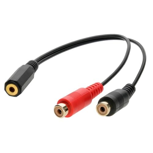 Image of kenable Gold 3.5mm Stereo Jack Socket to 2 x Phono RCA Sockets Adapter Cable Short