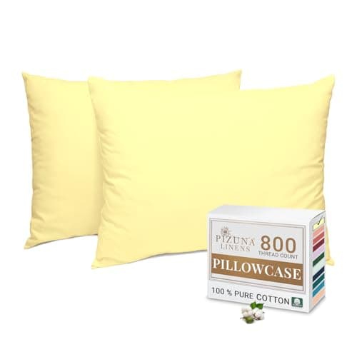 Image of Pizuna Luxurious Cotton Housewife Pillowcases 2 Pack Mellow Yellow 48x74cm, 800 Thread Count Long Staple Combed Cotton Pillow Cover, Crisp Sateen Weave Housewife Pillow Cases (Luxury Pillowcase 2 PC)