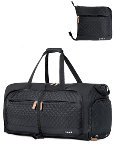 Image of Lekesky Large Foldable Travel Duffe Bag - 80L Waterproof Holdall Luggage Bag with Shoes Compartment, Weekend Overnight Sports Bag for Women and Men(Quilted Black, 72 * 33 * 34cm)