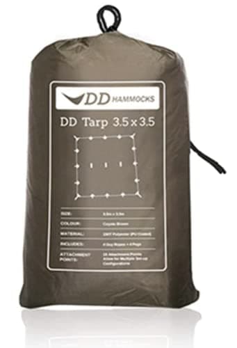 Image of DD Hammocks - DD Tarp 3.5 x 3.5 - Coyote Brown - Fully Waterproof Lightweight Tarp Shelter For Hiking And Outdoor Camping Adventure