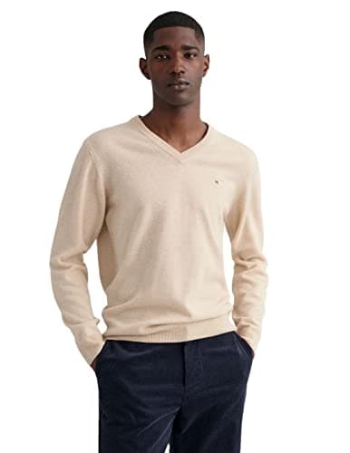 Image of GANT Extrafine Lambswool V-Neck, Dk. Sand Melange, XXL