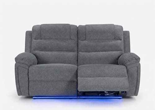 Image of Venice Fabric Electric Recliner 3+2 Seater Sofa Set Grey - LED Lights -USB Charging Ports - 3 and 2 Seater Fabric Sofa (2 Seater)