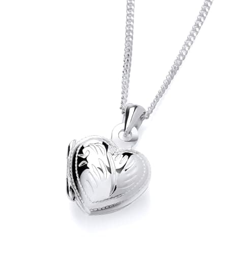 Image of Old English Jewellers 925 Sterling Silver Patterned Heart Shape Small Photo Locket Pendant Necklace + 16 18 20 inch Chain (18)