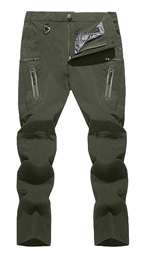 Image of TACVASEN Tactical Trousers Mens Waterproof Summer Trousers Slim Fit Stretch Pants with Elastic Waist Army Green,38