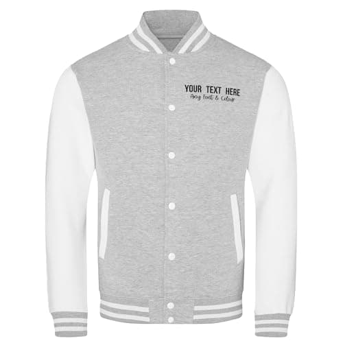 Image of Purple Print House Custom Embroidered Varsity Jacket Personalised Letterman Retro Style Sportswear Fashion Top Any Text Embroidery, XL, Grey/White