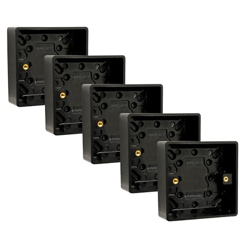 Image of SHPELEC® Matt Black Screwless Sockets & Switches – Ultra Slim 4mm Thin Plate Steel – Modern Screwless Faceplate – Premium Black Wiring Accessories Range (1 Gang 25mm Pattress Box, 5 PACK)