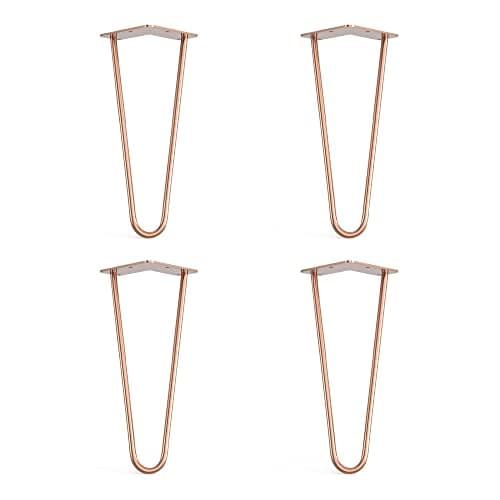 Image of 4 x Hairpin Legs with Floor Protector Feet & Screws - 30cm 2 Rod / 10mm, Rose Gold Copper