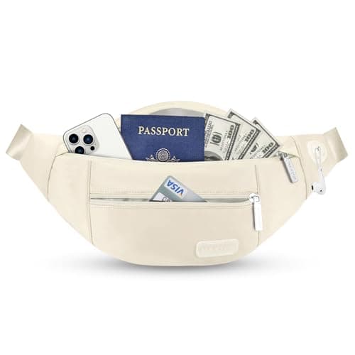 Image of MAXTOP Large Bumbag Waist Fanny Pack Running Belt for Men Women Unisex Bum Bag with Headphone Jack and 4-Zipper Pockets Adjustable Belt for Travel Running Jogging Workout Hiking Gifts Beige