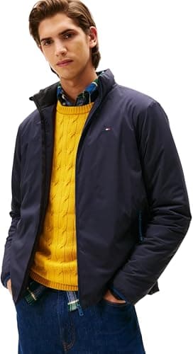 Image of Tommy Hilfiger Men's Lightweight Windbreaker with Stand Collar, Blue (Desert Sky), XXL