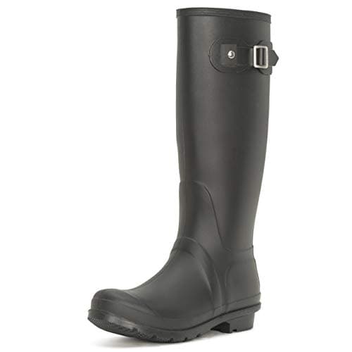 Image of Polar Boot Women’s Tall Waterproof Wellies - Adjustable Buckle Knee-High Wellington Boots - Insulated Non?Slip Snow & Dog Walking Outdoor Footwear - Black - UK6/EU39