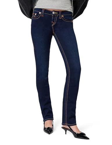 Image of True Religion Women's Billie Mid Rise Straight Leg Rinse Jean, Minimal Abrasion, 32