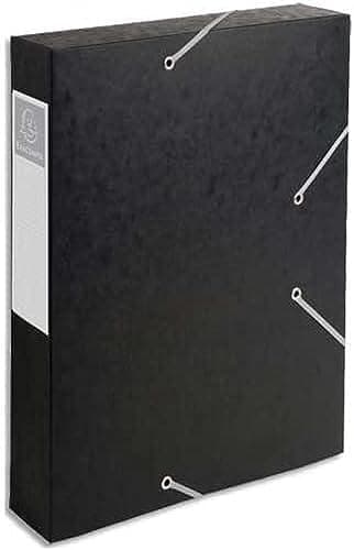 Image of Exacompta - Ref 16016H - Cartobox Pressboard Filing Box - 25 x 33cm, Suitable for A4 Documents, Elastic Straps on 2 Corners, 60mm Spine, FSC-Certified - Black (1 Item)