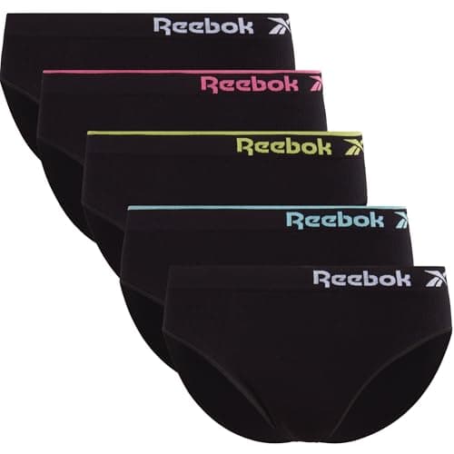 Image of Reebok Women's Bikini Underwear - 5 Pack Stretch Performance Seamless Bikini Briefs - Breathable Underwear for Women (S-XL), Black With Contrast, M