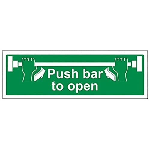Image of V Safety Push Bar To Open Door Sign - 300mm x 100mm - Self Adhesive Vinyl