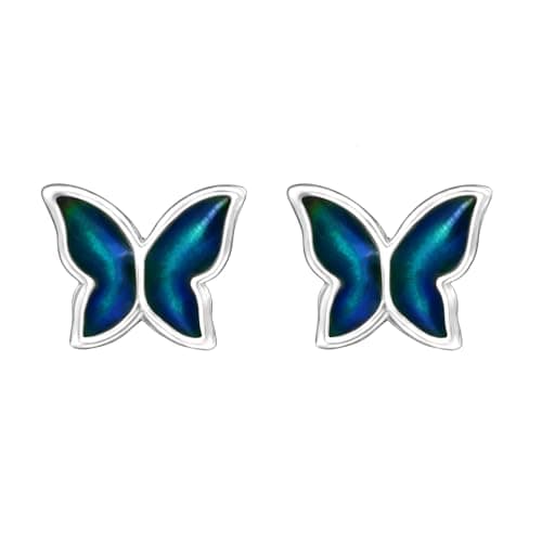 Image of Zenvie Butterfly Mood Colour-Changing Stud Earrings with Gift Box - 8mm x 7mm Sterling Silver Emotions Jewellery
