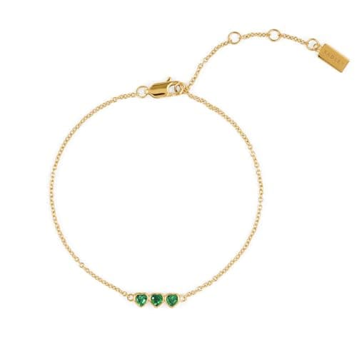 Image of RADLEY Women's 18ct Gold Plated Sterling Silver & Green Triple Heart Charm Bracelet