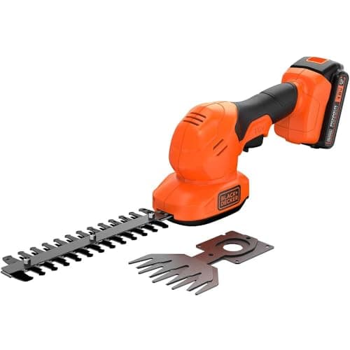 Image of Black+Decker 18v Shear Shrubber with 20cm Dual Action Shrubber Blade, 10cm Shear Blade, 2.0Ah Li-Ion Battery