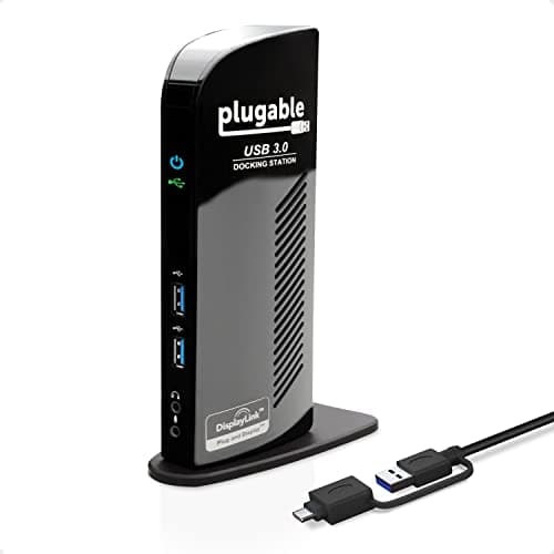 Image of Plugable USB 3.0 Universal Laptop Docking Station Dual HDMI Monitor for Windows and Mac (Driver Required), USB 3.0 or USB-C, 2x HDMI, Gigabit Ethernet, Audio, 6 USB Ports (UD-3900-EU)