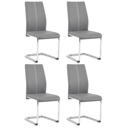 Image of Colorig Faux Leather Dining Chairs Set of 4, High Backrest Kitchen Chairs with U Shape Chrome Metal Legs, Easy Clean Chair for Living Room Dining Room Office Kitchen (4, Grey)