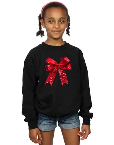 Image of Absolute Cult Christmas Girls Red Bow Sweatshirt Black 9-11 Years