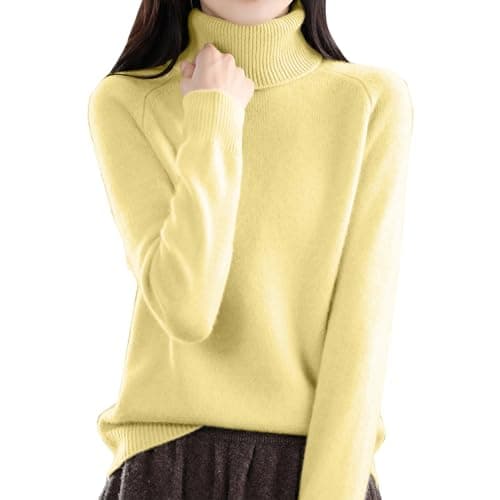 Image of Shffuw Women's Roll Neck Knitted Jumpers Loose Cashmere Thickened Solid Color Pullover Tops Autumn Winter Long Sleeve Comfortable Warm Soft Jumper Fashion Casual Stretchy Sweater Yellow