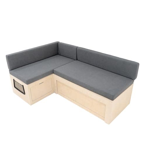 Image of Yavolo L-Shape Camper Van Sofa Bed & Cushions 1800 x 1200mm Sliding Pull Out Design Under Bench Storage & 2 x Nets Versatile Vehicle Compatibility Birch Wood 8cm Thick Mattress Washable Covers Bundle