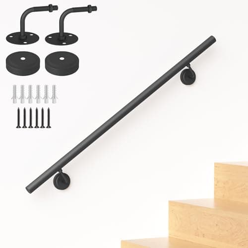 Image of NArra 2FT Industrial Metal Stair Handrail,Round Pipe Stair Railing For Indoor/Outdoor Steps,Wall Mount Support Staircase Handrail,440LBS Load Capacity Hand Rails,Safety Grab Bar Porch Stairway Railing