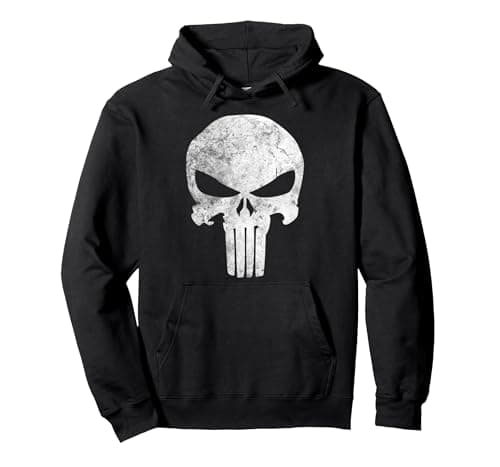 Image of Marvel Punisher Skull Symbol Distressed Pullover Hoodie, Adult Unisex, Black, Medium