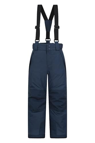 Image of Mountain Warehouse Falcon Extreme Kids Ski Pants – Taped Seams, Waterproof Childrens Trousers, Snow Gaiters, Security Pockets – Ideal for Sports, Snowboarding Dark Blue Kids Size 9-10 Years