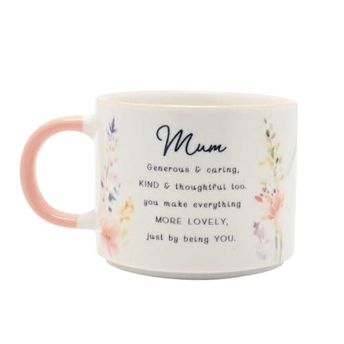 Image of Domkora Mum Ceramic Coffee Mug - Floral Tea Cup with Verse - Mothers Day Gifts for Mum - Birthday Gift for Mummy - 11oz 325ml Stoneware Coffee Cup - Branded Gift Box