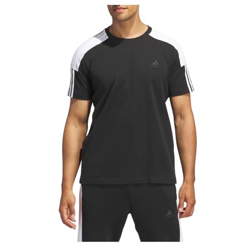 Image of Adidas Men's Essentials 3-Stripes Single Jersey Color Block T-Shirt, Black/White, S