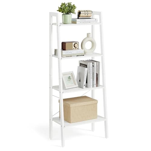 Image of VASAGLE Ladder Shelf, 4-Tier Bookshelf, Bookcase, for Living Room, Bedroom, Kitchen, Home Office, Industrial Style, Steel Frame, Maple White and Pearl White LLS044W44